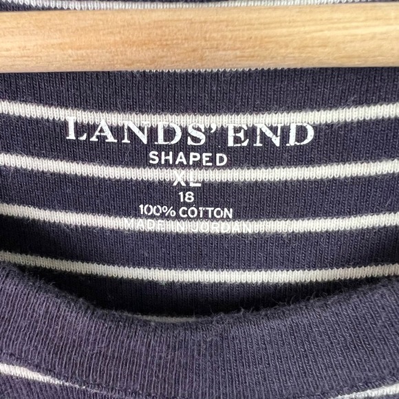 Lands End Shaped Womens XL Navy Blue White Striped Long Sleeve Cotton Tee Shirt - Picture 3 of 6